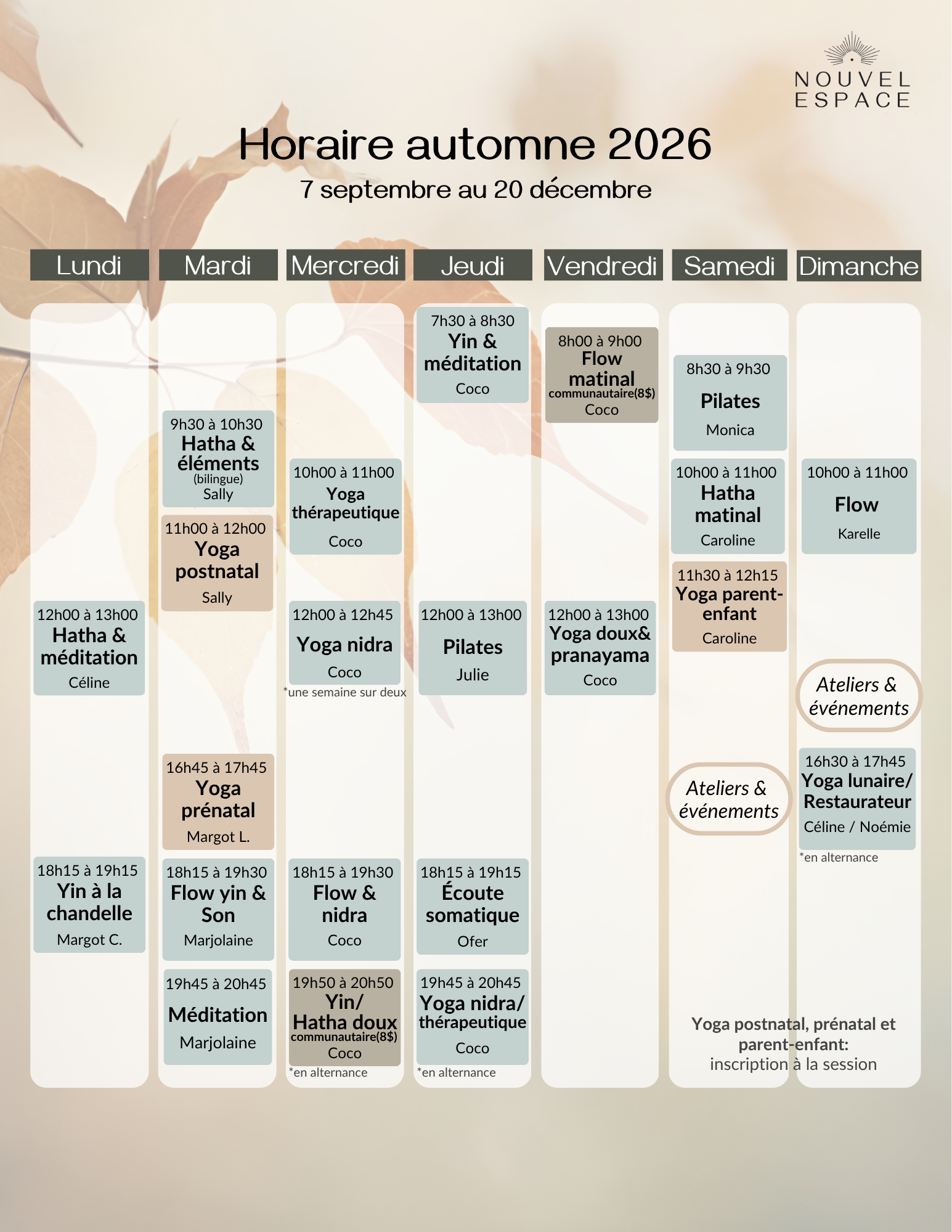 Horaire d’automne